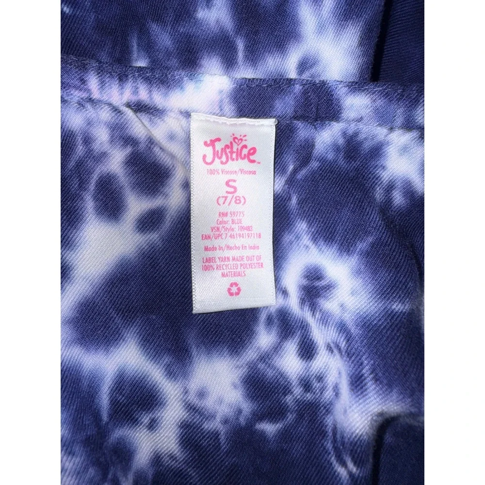 Justice Girls Blue Tie Dye Jumpsuit Ruffle Wide Leg Pocket Romper Size S 7/8